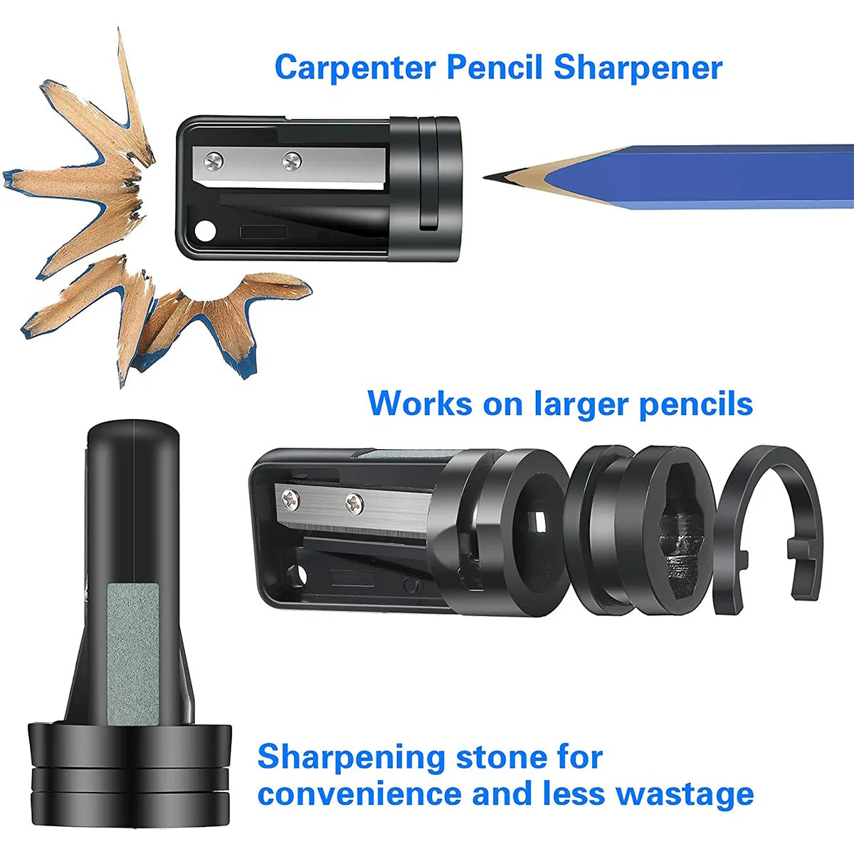 Carpenter's pencil set, 12 pieces, with retractable holder and sharpener