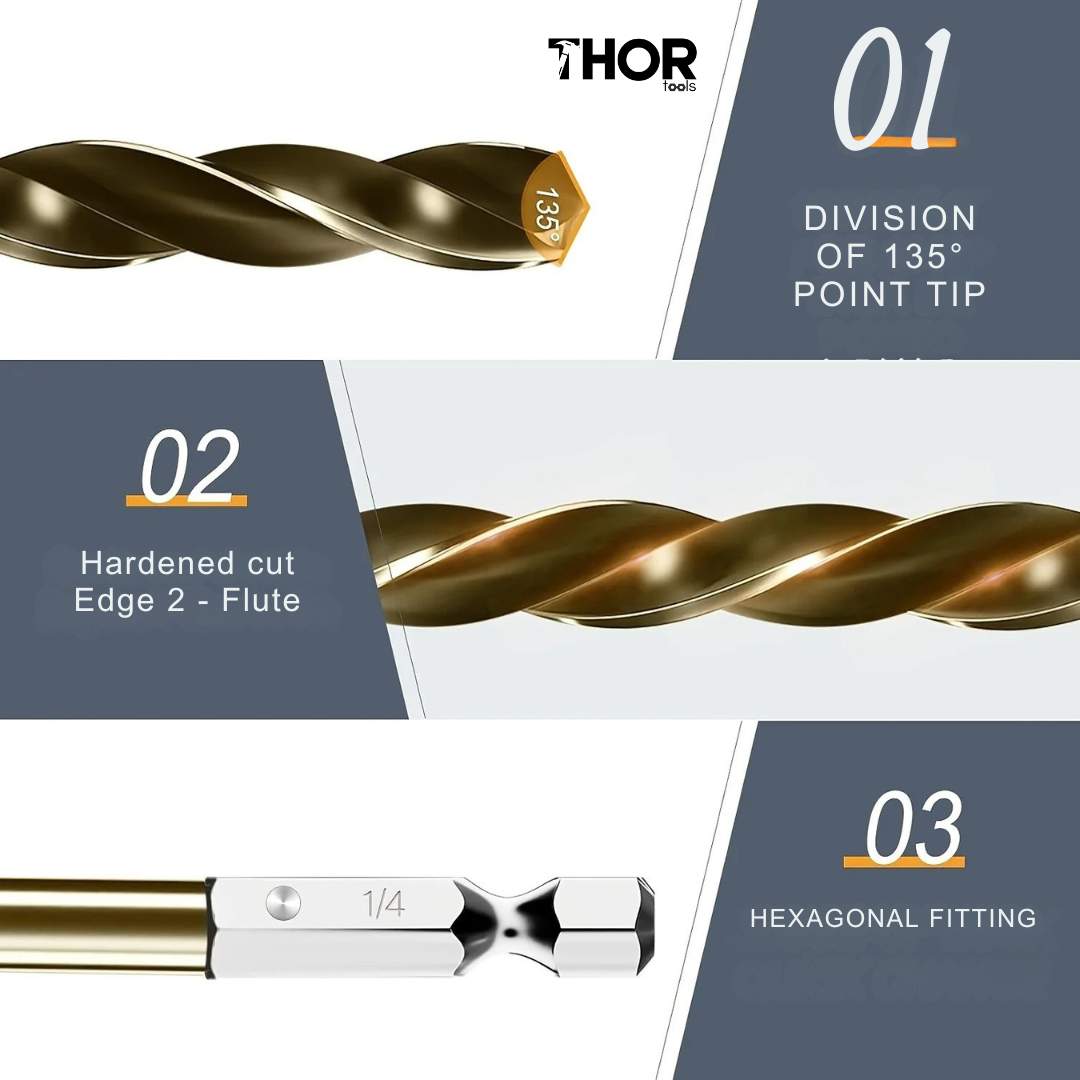 Hex Drill Bit Kit (Titanium or Cobalt)