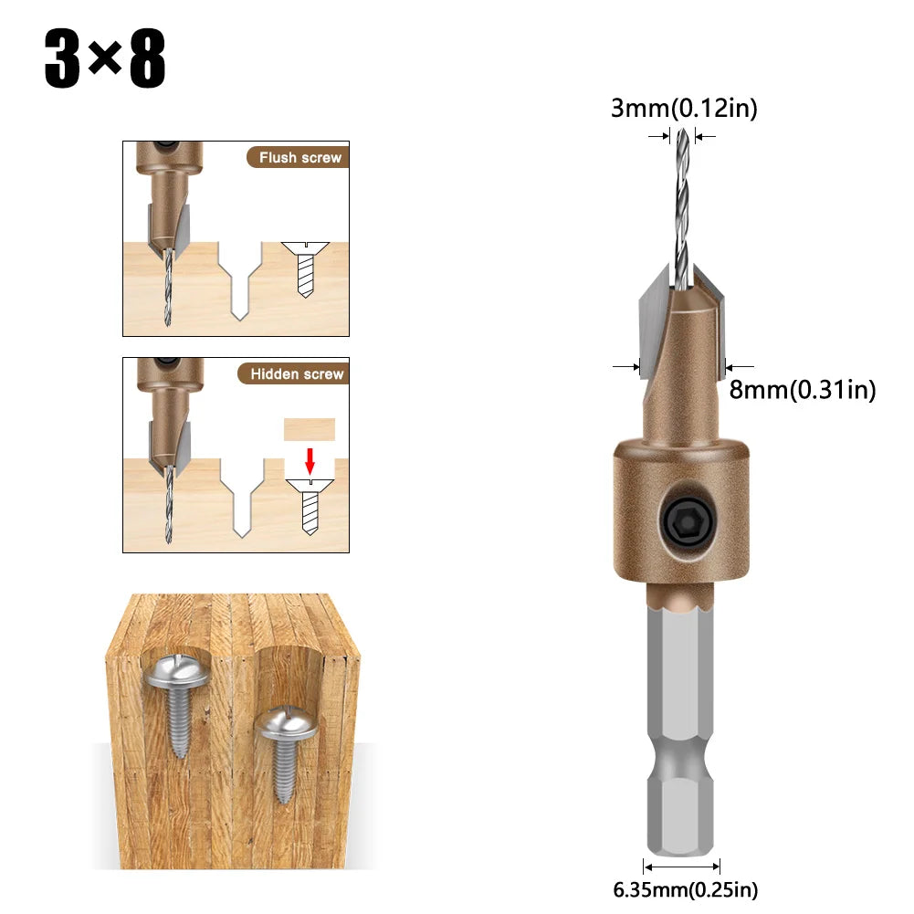Countersink with 8mm Hex Shank