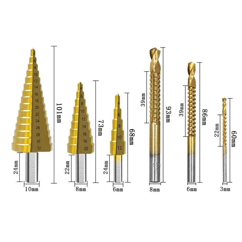 Set of 6 Cone Drill Bits